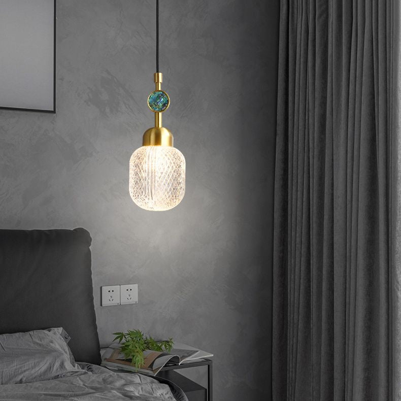 Verre clair éclairage ovale d'éclairage postmoderne 1 pendentif en laiton de tête pour chambre à coucher