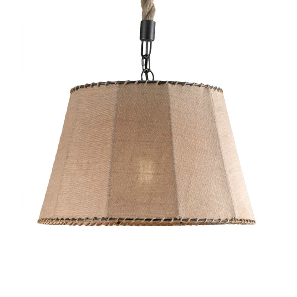 Industrial Tapered Shade Pendant Lighting 1 Light Rope and Fabric Hanging Light Fixture in Beige