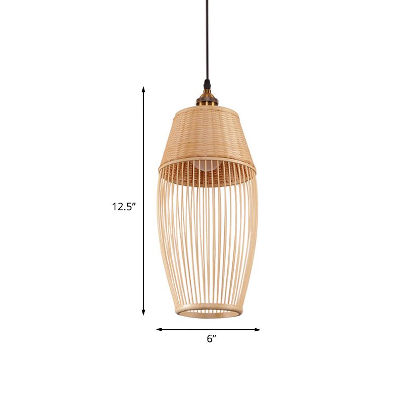 Bamboo Rattan Oval Suspension Light Style Asian Style 1 Light Appedful Lamp in beige