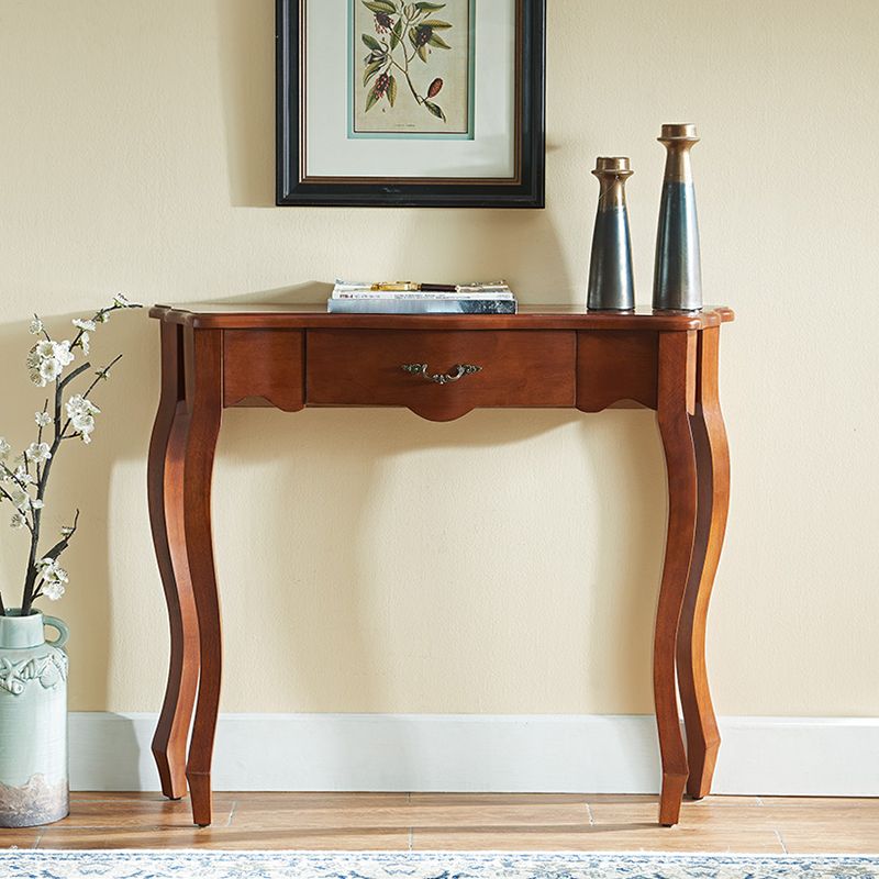 Mid-Century Modern Half Moon Console Table with Single Drawer in Brown /white