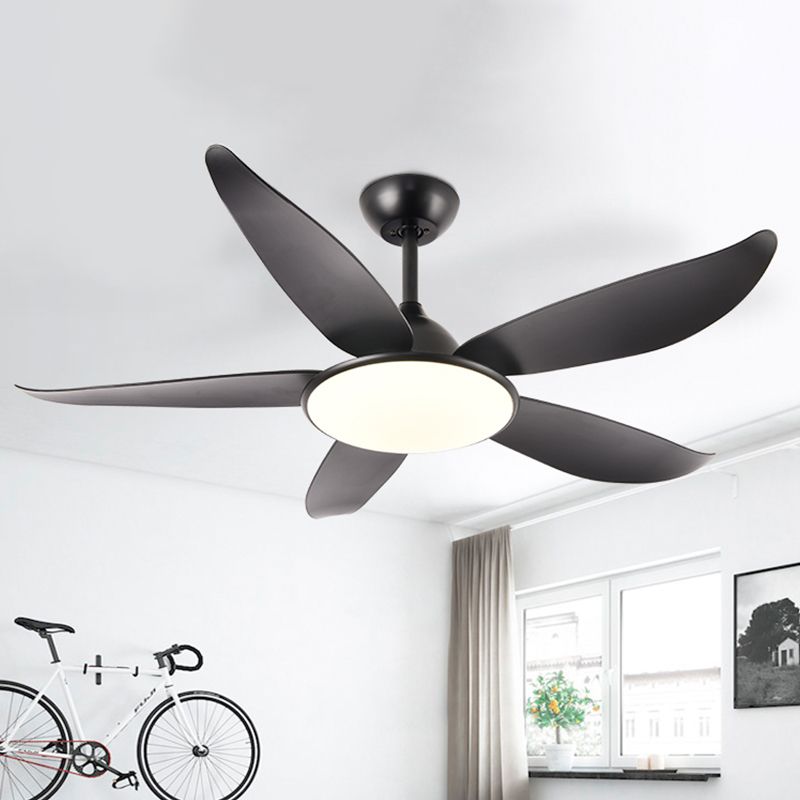 LED Acrylic Semi-Flush Ceiling Light Rustic Black Circle Living Room 5-Blade Pendant Fan Lamp, 52" Wide