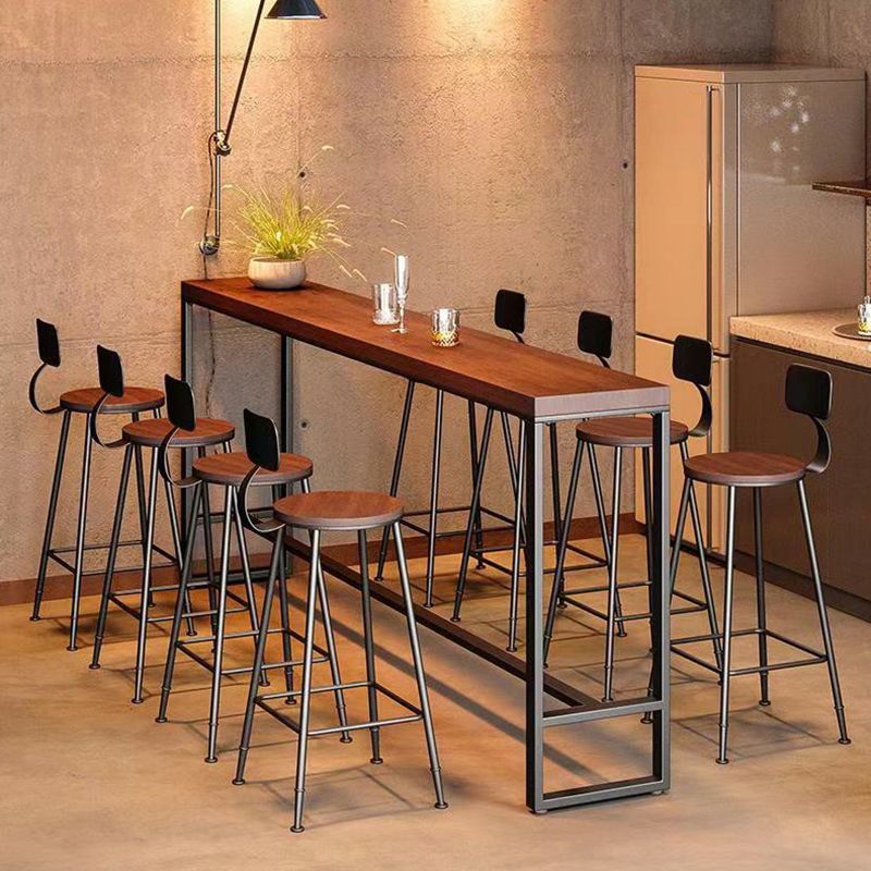 Pine Wood Bar Dining Table Industrial Style Rectangle Bar Table with Trestle for Balcony