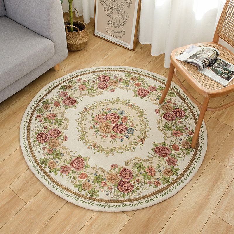 Green Traditional Rug Polyester Flowers Indoor Rug Washable Rug for Living Room