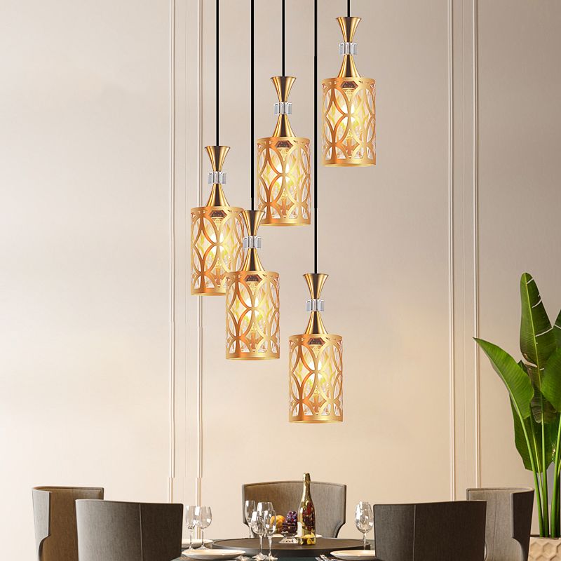 Gold Cutouts Hanging Light Fixture Modern Stylish Glass Pendant Lamp for Dining Room