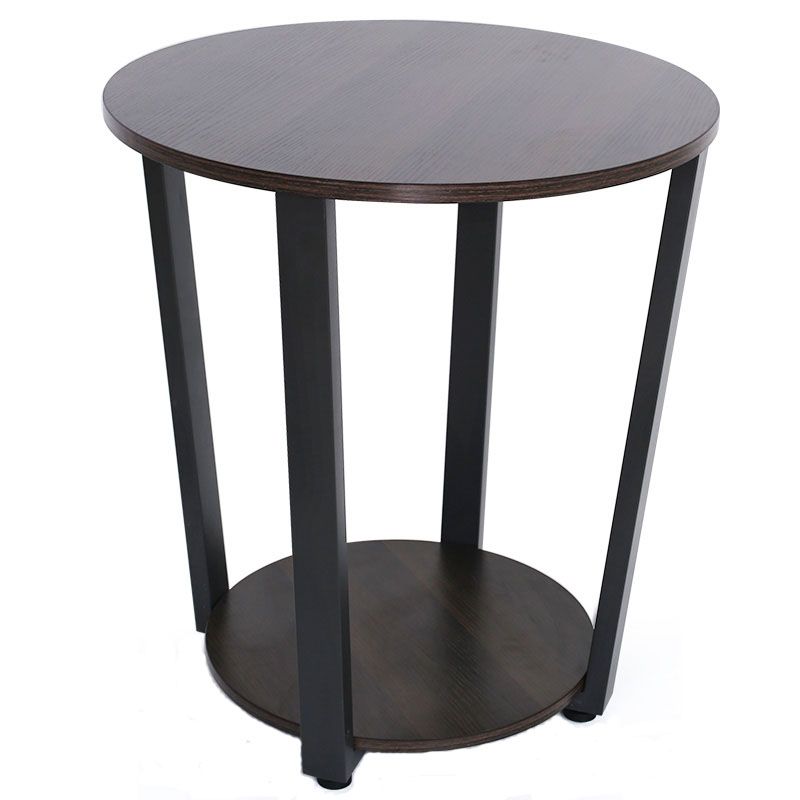 Round Wooden Nightstand 2 Shelves Bedside Night Table for Bedroom