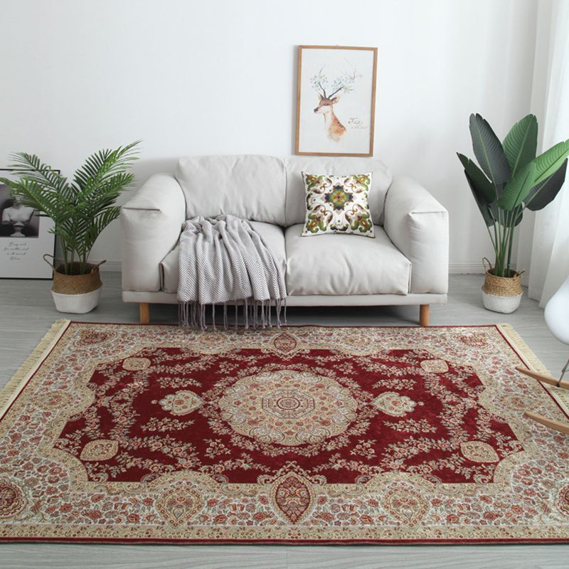 Moroccan Medallion Print Area Rug Polyester Carpet Non-Slip Backing Rug for Living Room