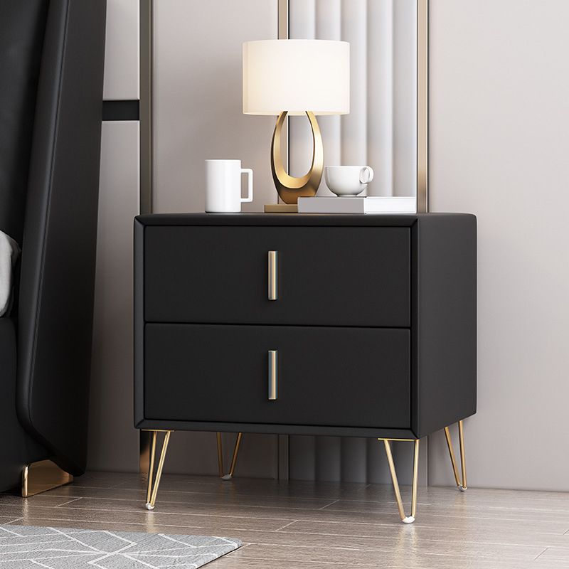 Glam 20 Inch H Night Table 2-Drawer Solid Wood Faux Leather Nightstand with Legs