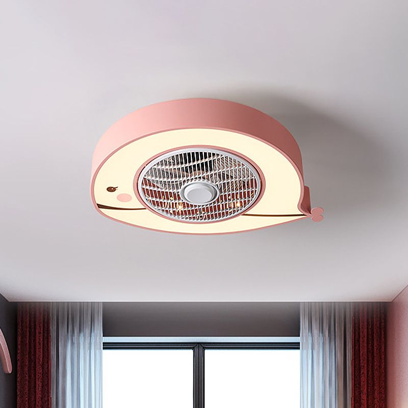 Metal Fat Fish Semi Flush Ceiling Fan Light Cartoon Pink/Blue 21.5 Inch Wide LED Semi Flushmount Lighting for Nursery