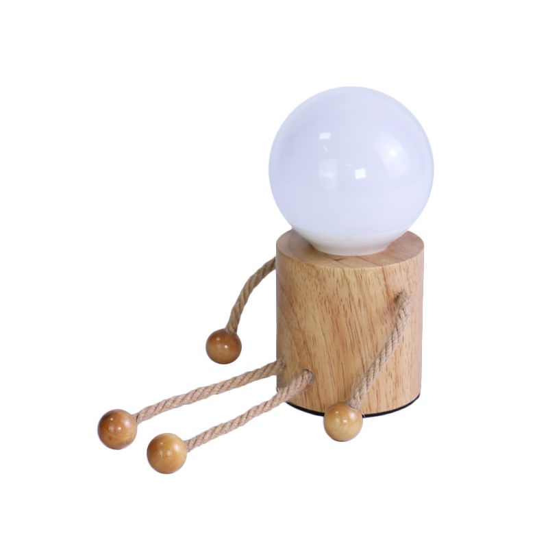 Puppet Shaped Bedside Night Lighting Wooden LED Cartoon Nightstand Light in Beige