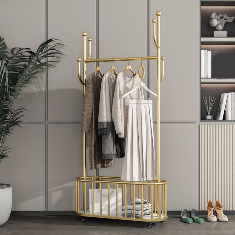 Gorgeous Plain Coat Rack Coat Hooks Basket Storage Metal Coat Rack with Castors