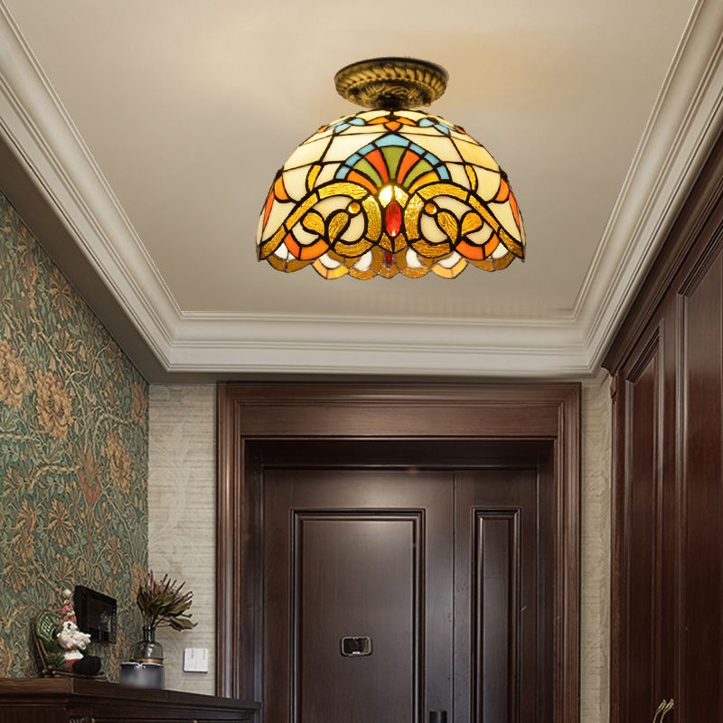 1 Light Bowl Ceiling Lamp Tiffany Style Glass Ceiling Lighting for Living Room