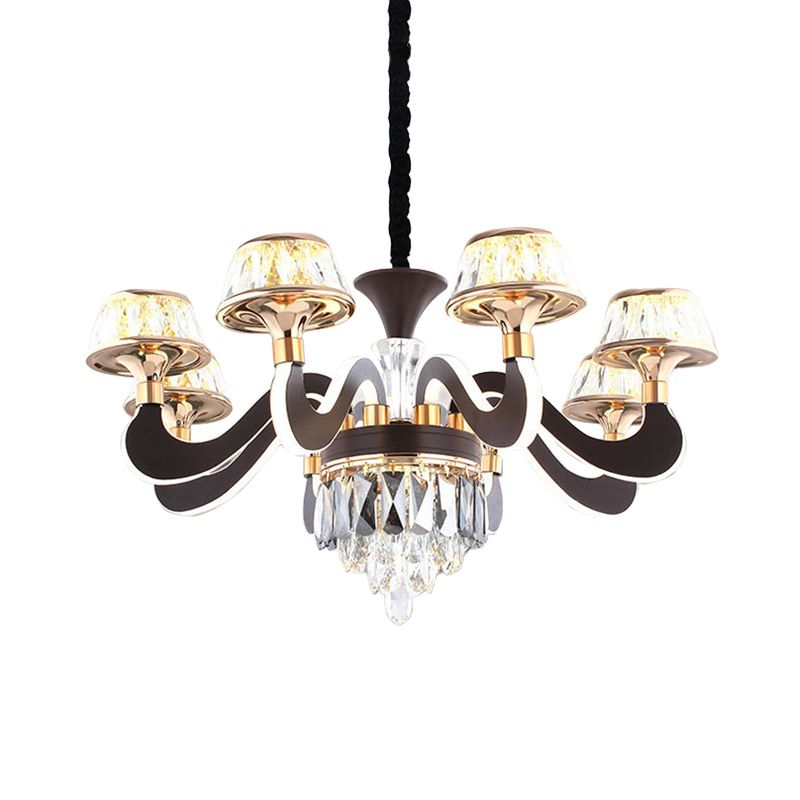 Black 6 Lights Ceiling Chandelier Modernist Metal Gooseneck Arm LED Crystal Hanging Pendant