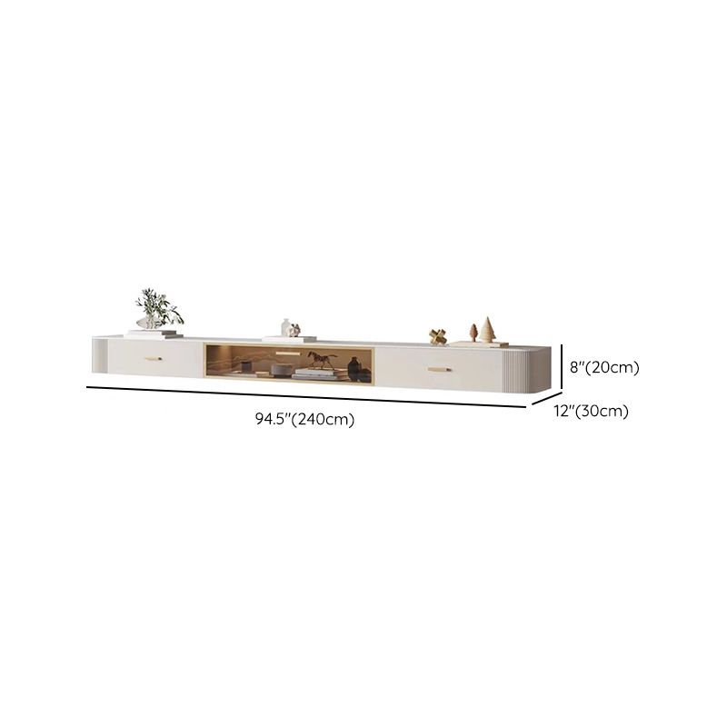 Contemporary Floating Media Console White Faux Wood Stand Console with Drawers