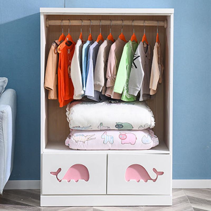 Modern Style Kids Closet White Colour Solid Wood Youth Armoire with 2-drawer