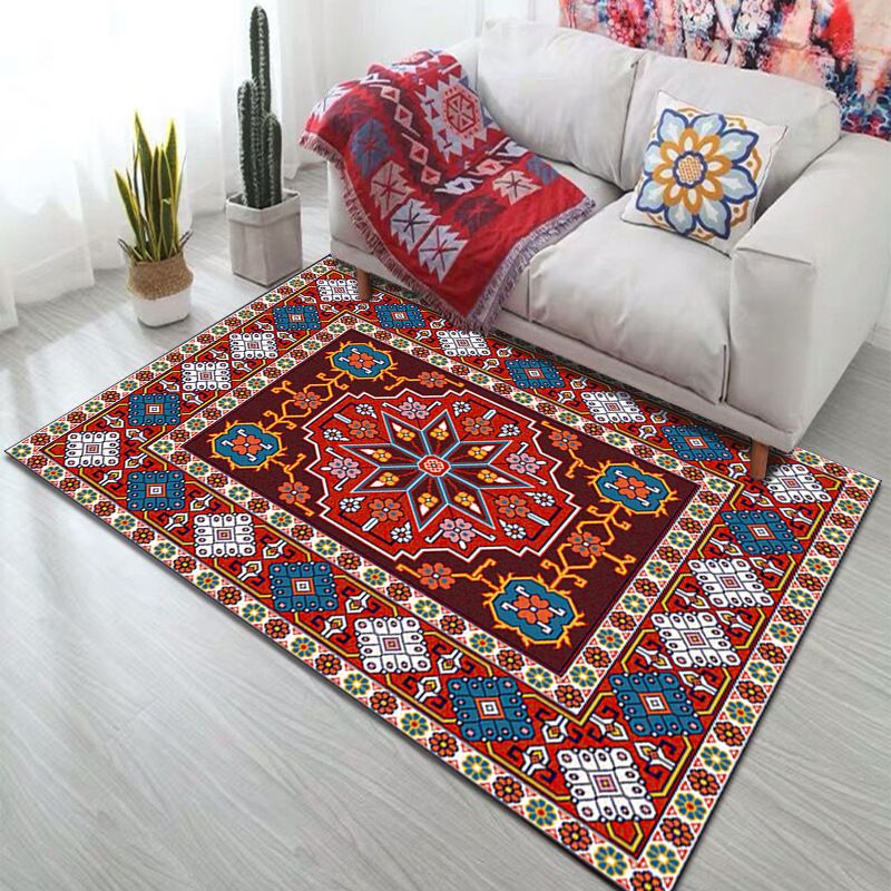 Moroccan Home Decoration Rug Symmetry Print Area Carpet Polyester Non-Slip Backing Indoor Rug