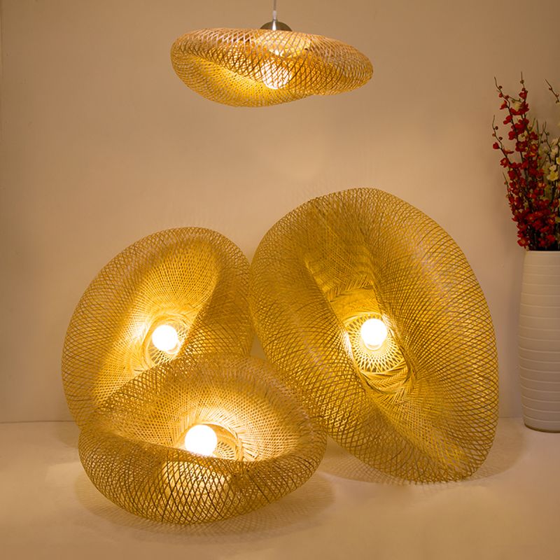 Swirl Hanging Pendant Lights Chinese Rattan Pendant Ceiling Lights for Restaurant