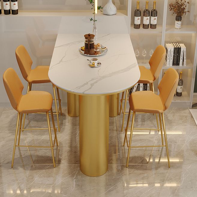 Glam Iron Bar Dining Table with White Stone Top Indoor Bistro Table