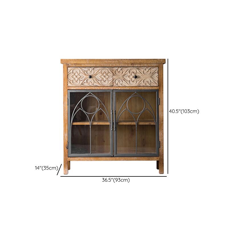 Traditional Display Stand Wood Glass Doors Storage Cabinet with Doors for Living Room