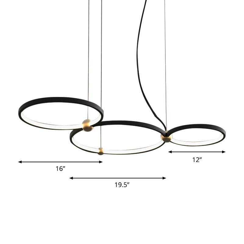 Nordic Style Black Chandelier Ring Acrylic LED Hanging Light in Warm/White Light for Restaurant Study Room