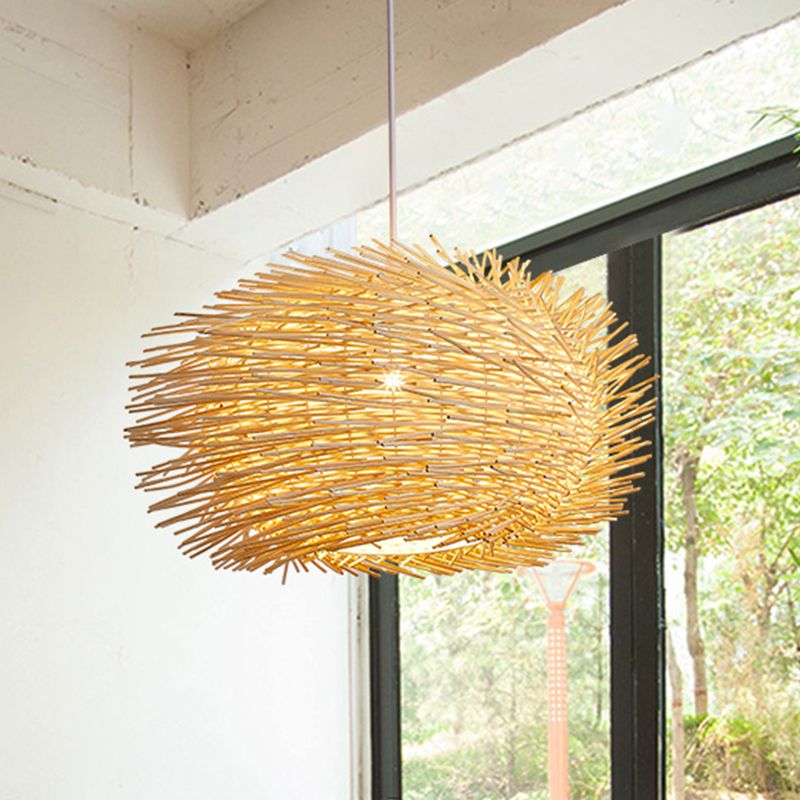 Lámpara colgante de bambú de linterna 1 Cabeza de color beige lámpara de luz para comedor