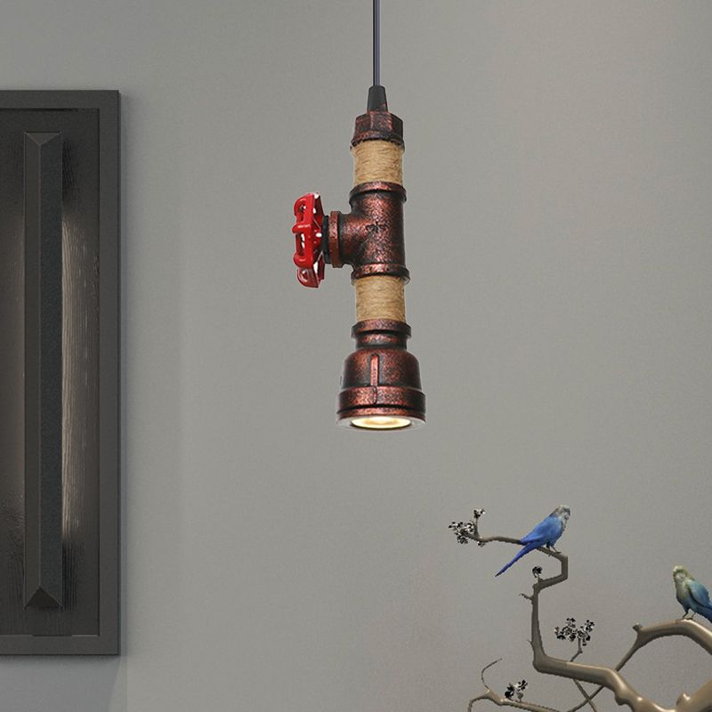 1 Light Water Pipe Hanging Lighting Industrial Rust Metallic LED Ceiling Pendant Lamp, 7.5"/8.5" High