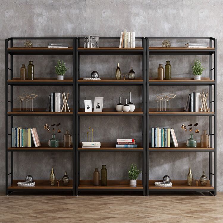 Industrial Style Bookshelf Open Back Solid Wood Bookcase for Home Office