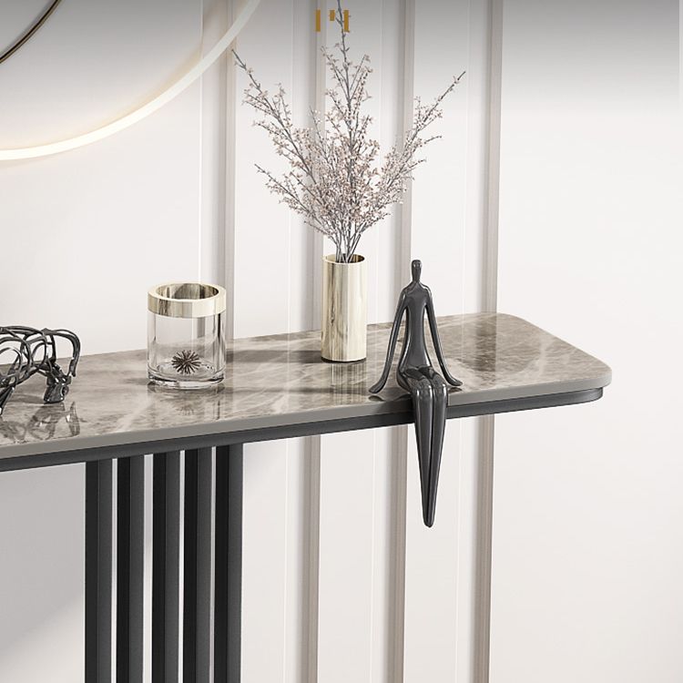 Glam Pedestal Console Table Slate Rectangle Scratch Resistant Stain Resistant Console