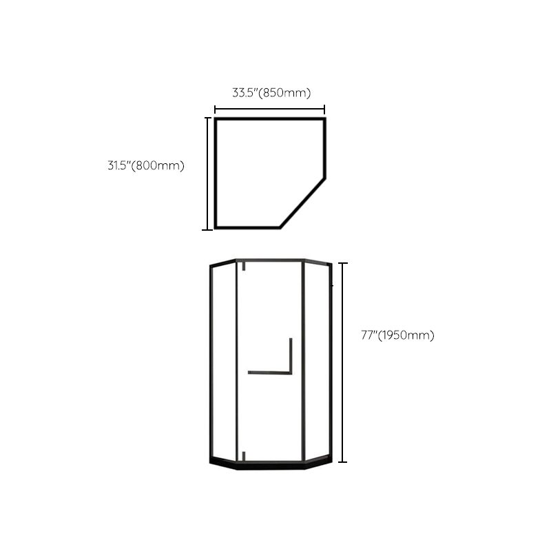 Contemporary Black Shower Enclosure Neo-Angle Semi-Frameless Clear Shower Enclosure