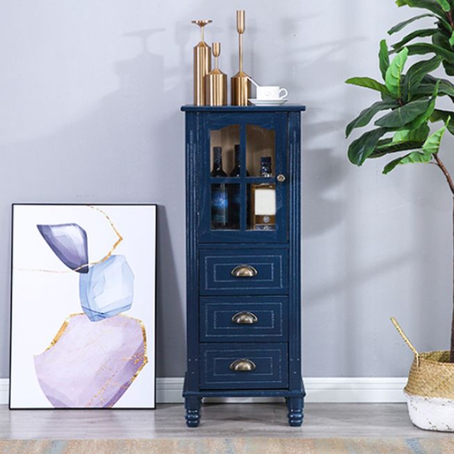 Mid-Century Modern Accent Cabinet with Glass Door and Solid Wood Legs