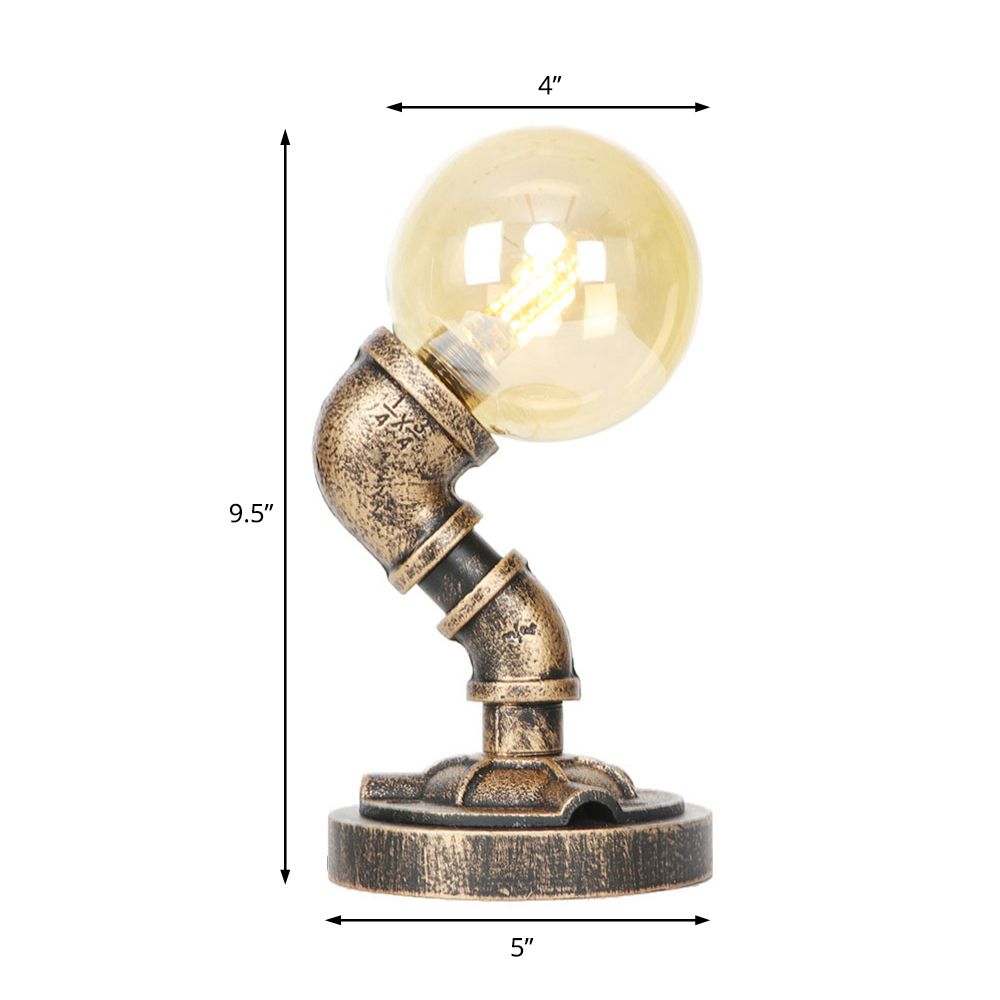 1 Light Clear/Amber Glass Desk Lamp Vintage Style Antique Bronze Globe Shade Living Room Task Lighting with Base