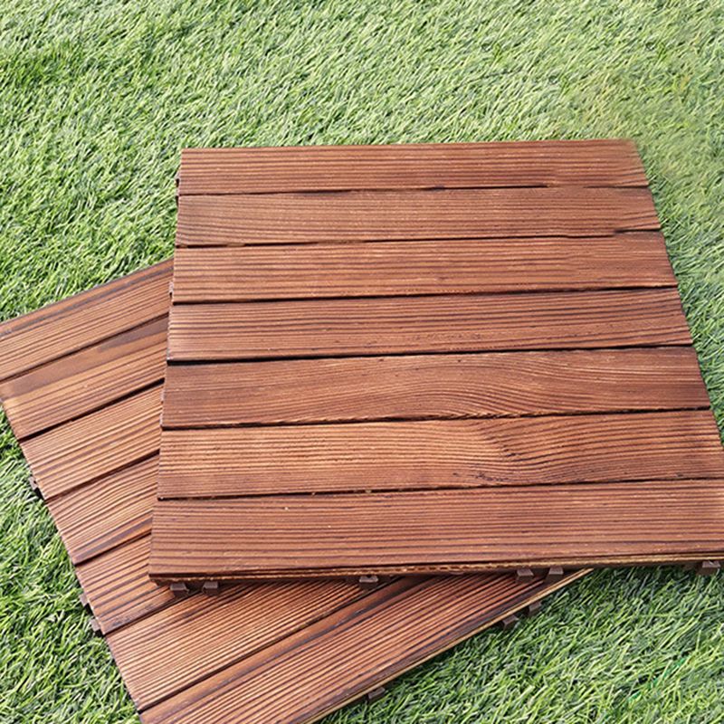 7-Slat Square Wood Patio Tiles Snap Fit Installation Outdoor Flooring Tiles