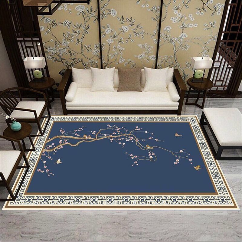 Elegant Multicolor Nostalgia Carpet Polyester Branch Print Indoor Rug Stain Resistant Rug for Home Decor