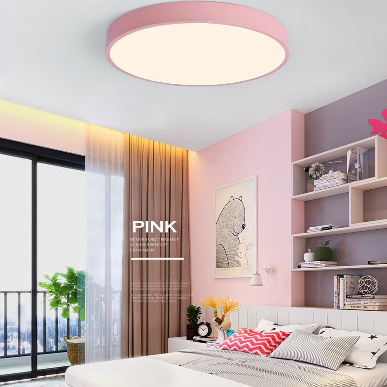 Nordic Macaron LED Round Ceiling Light Acrylic Lampshade Wrought Iron Border for Bedroom