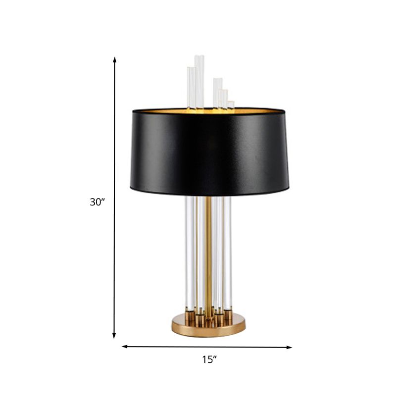 Cylinder Crystal Desk Light Simplicity Fabric 1 Head Black Table Lamp for Dining Room