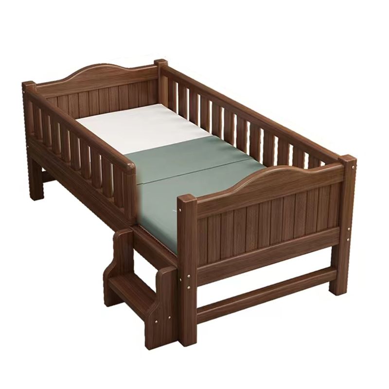 Traditional Wooden Baby Crib in Coffee Solid Wood with Guardrail