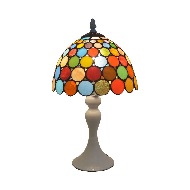 Tiffany Dotted Table Lamp Single-Bulb Bright Stained Glass Night Stand Light in White