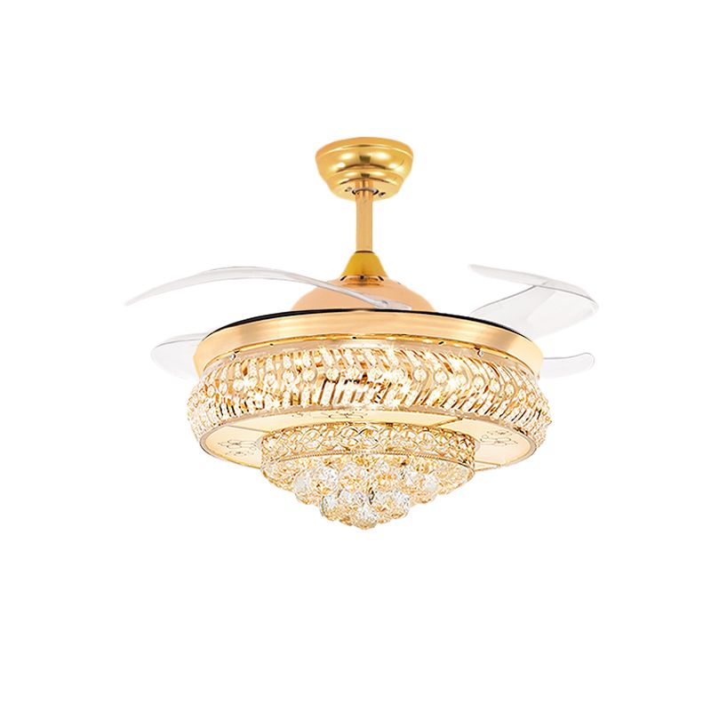 42.5" Wide Crystal Pointed Fan Lamp Contemporary 4-Blade Bedroom LED Semi Flush Ceiling Light in Gold