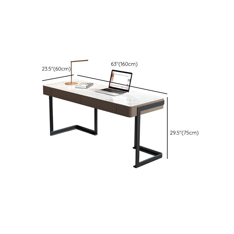 Contemporary Rectangular Writing Desk Stone Office Desk with 2 Drawers