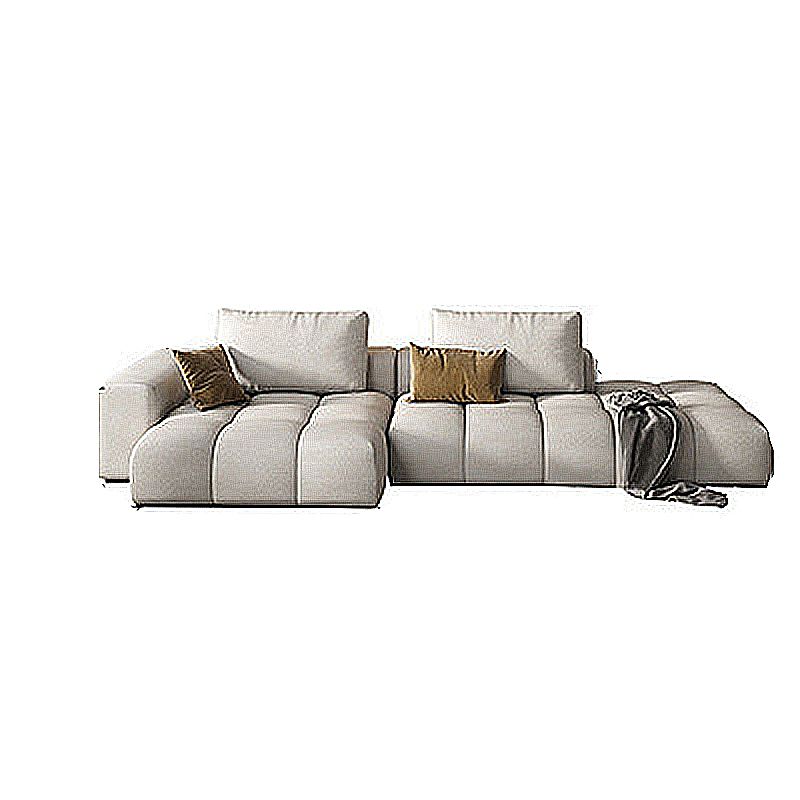 Nordic  Cream Square Arm Sofa Faux Leather Cushion Back Sectional for Living Room