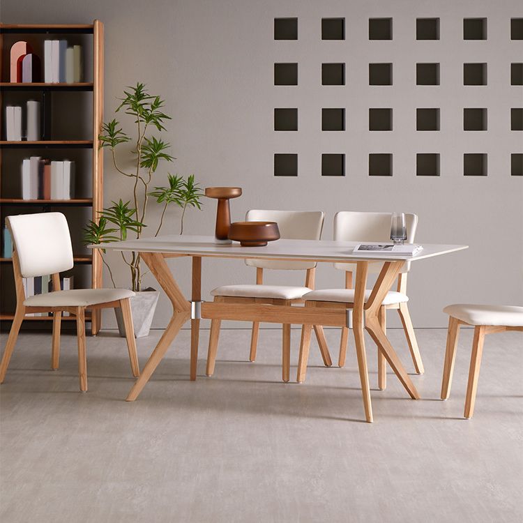 White Dinette Set with Wooden Frame 1/2/5/7 Pcs Modern Stone Dining Table Set