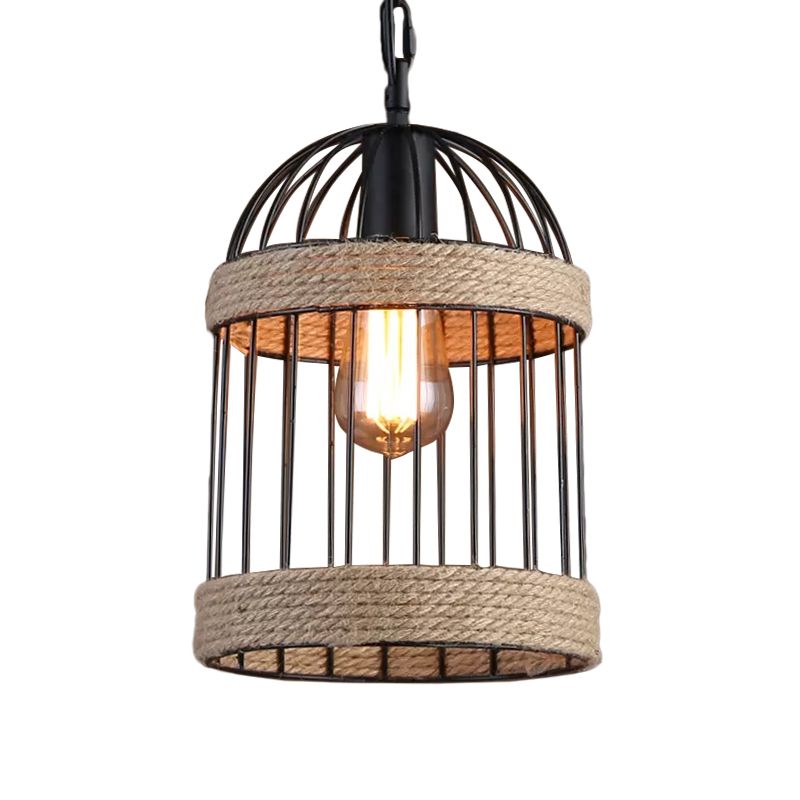 Cloche Cage Cage Pendulum Leichte Land Style 1 Lampen -Snack -Riegel Hanganhänger in Braun