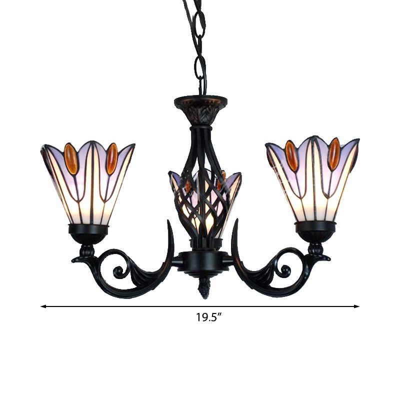 Blumenhängendes Licht mit Metallkette Buntglas Tiffany Anhänger Beleuchtung in schwarzer Finish für Treppe