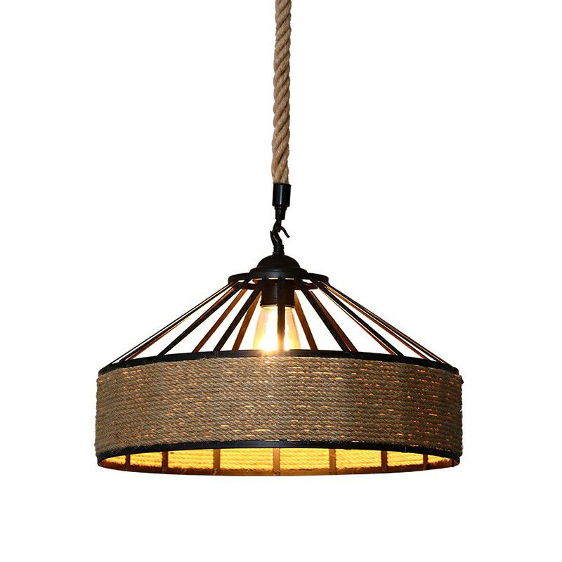 Wrapped Hemp Rope Ceiling Light Industrial Single Restaurant Hanging Pendant Light