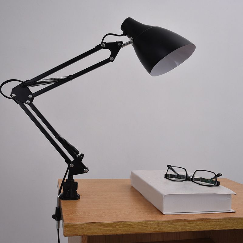 Nordic 1-Light Swing Arm Task Lamp Conical Desk Light with Metal Shade for Study Room