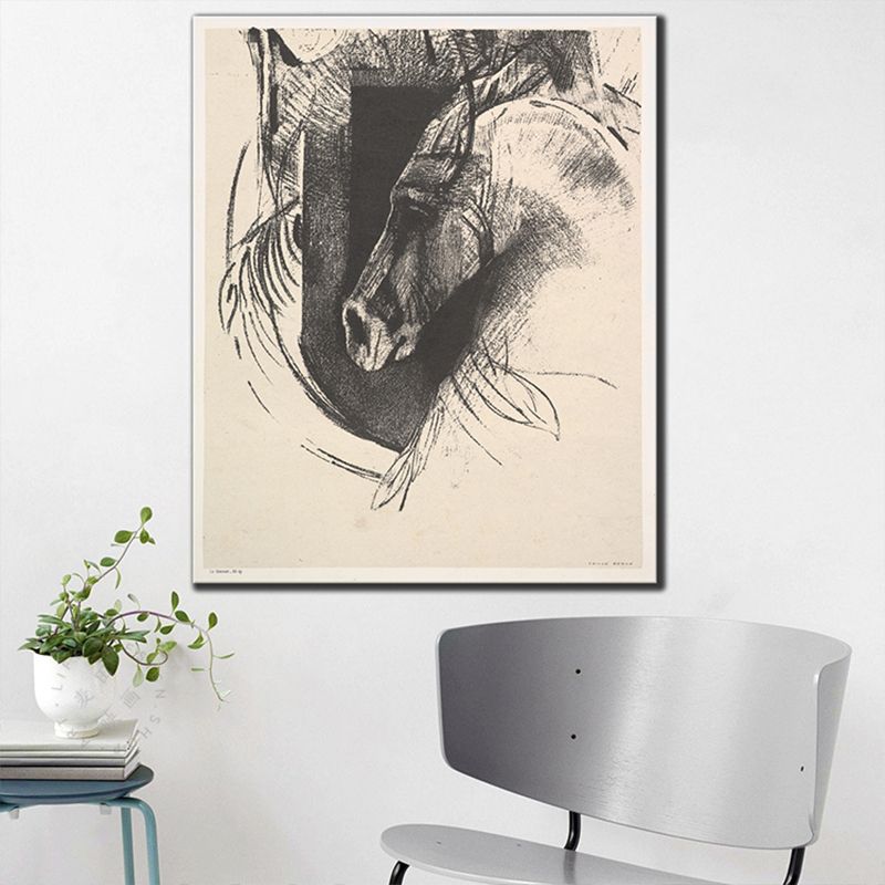 Minimalism Style Horse Head Painting Dark Gray Textured Wall Decor for Dining Room