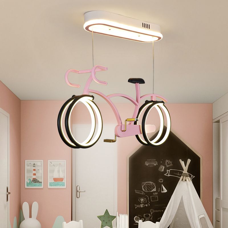 Bicycle LED Pendant Chandelier Creative Acrylic Childrens Bedroom Hanging Light Fixture