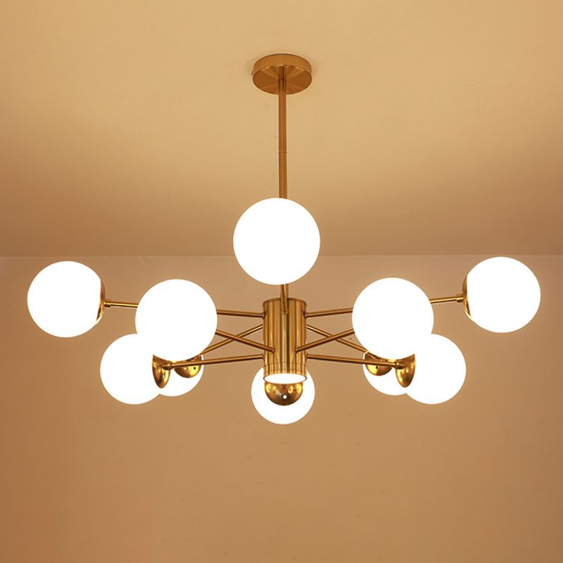 Milk White Glass Globe Shade Lighting 10 Light Chandelier with Spotlight Nordic Style Simplicity Lighting Pendant in Gold