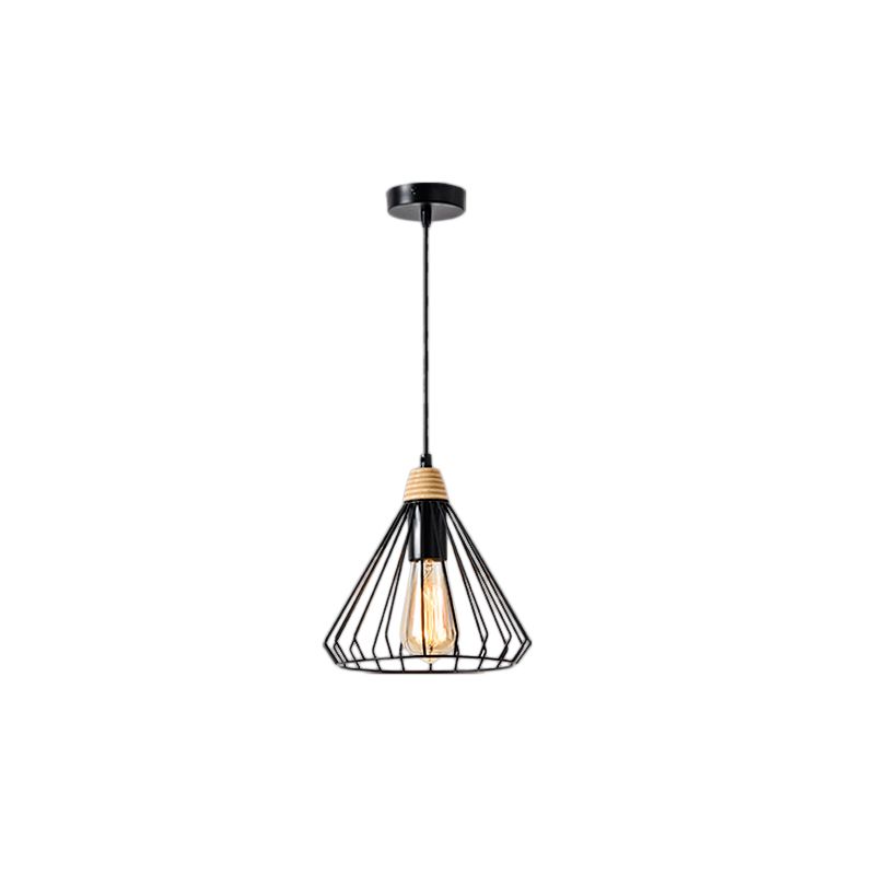 1-Light Cone Cage Lampe suspendue Nordic Nordic Black / White Metal Pendant Lightture pour intérieur