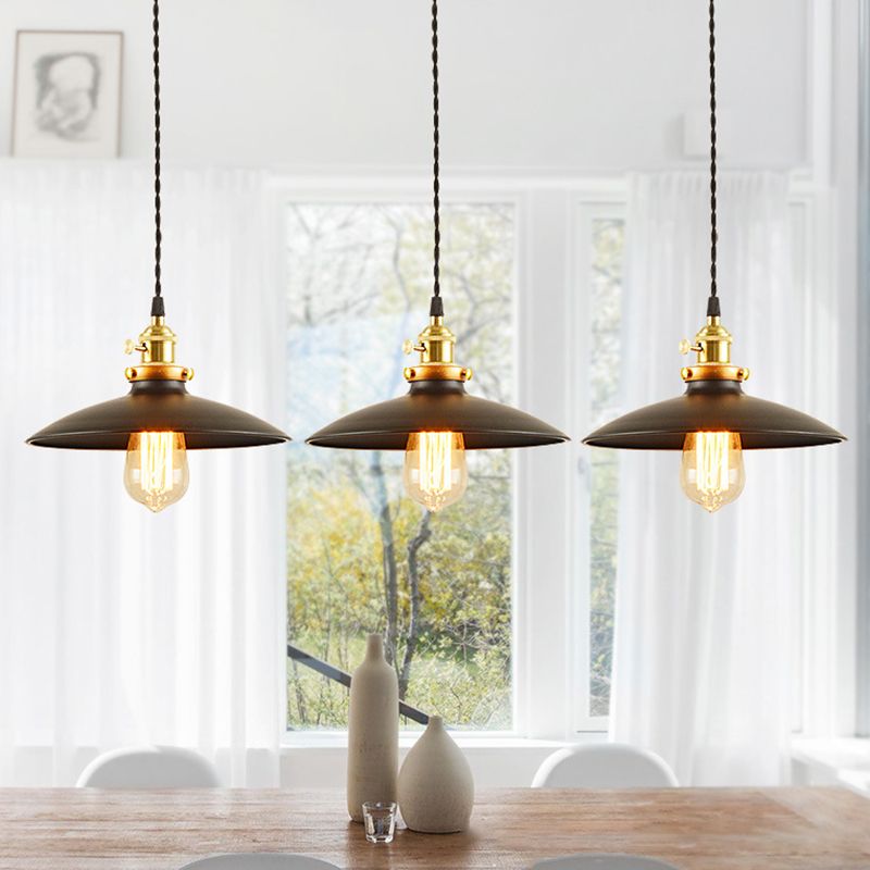 1-Head Drop Pendant Warehouse Saucer Metallic Hanging Light Fixture for Dining Room