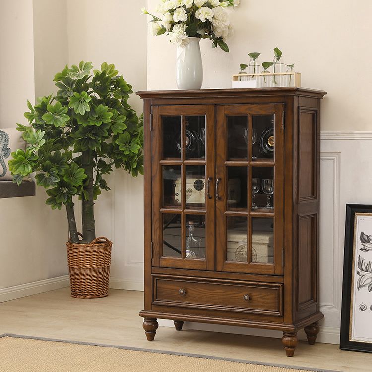 Modern Ash Display Stand Glass Doors Hutch Buffet for Living Room